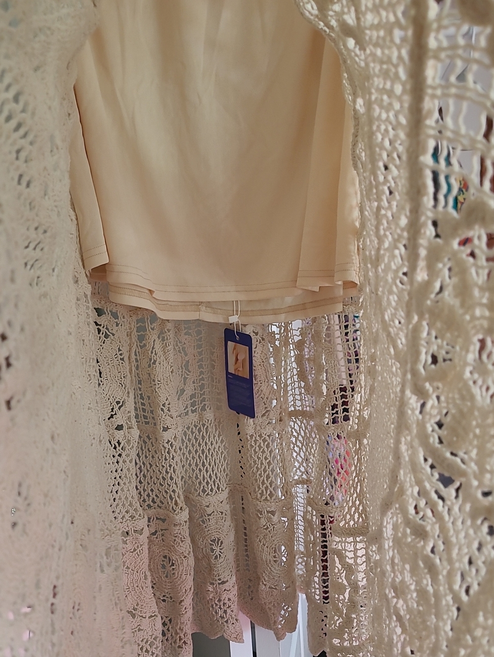 New Crochet Skirt Boho Lace Beige Cream Khaki Small Women - Picture 5 of 6